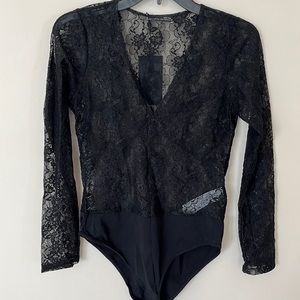 Zara long sleeve black lace bodysuit